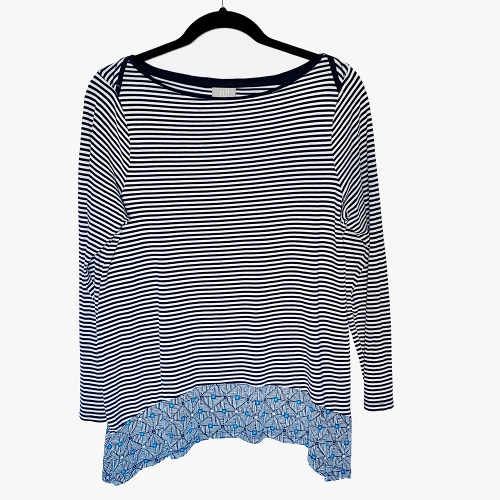 J. Jill Navy Blue & White Striped Long Sle…